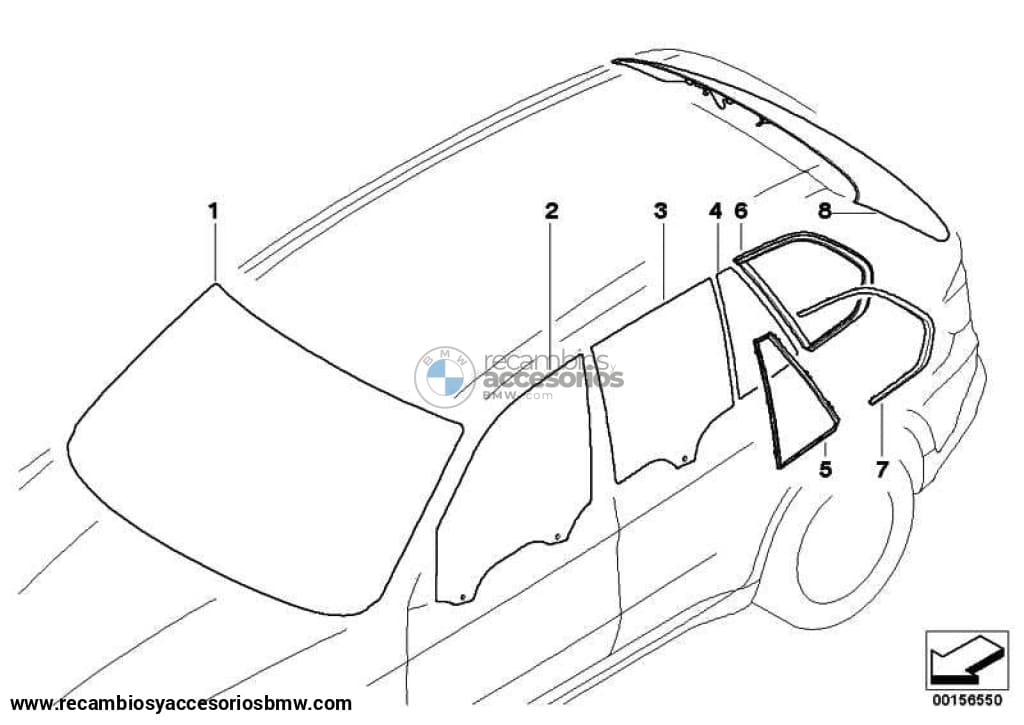 Moldura De Ventanilla Lateral Trasera Negro Brillante Para Bmw E70 . Original Bmw. Recambios