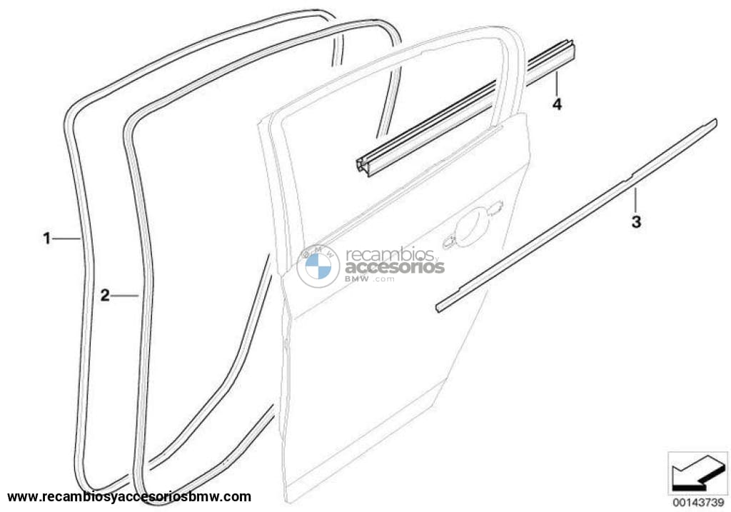 Moldura Embellecedor Junta Inferior Puerta Trasera Exterior Negro Brillo Para Bmw E90. Original