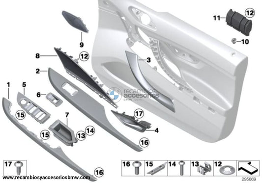 Moldura Embellecedor Puerta Delantera Aluminio Hexagon Para Bmw F06. Original Recambios