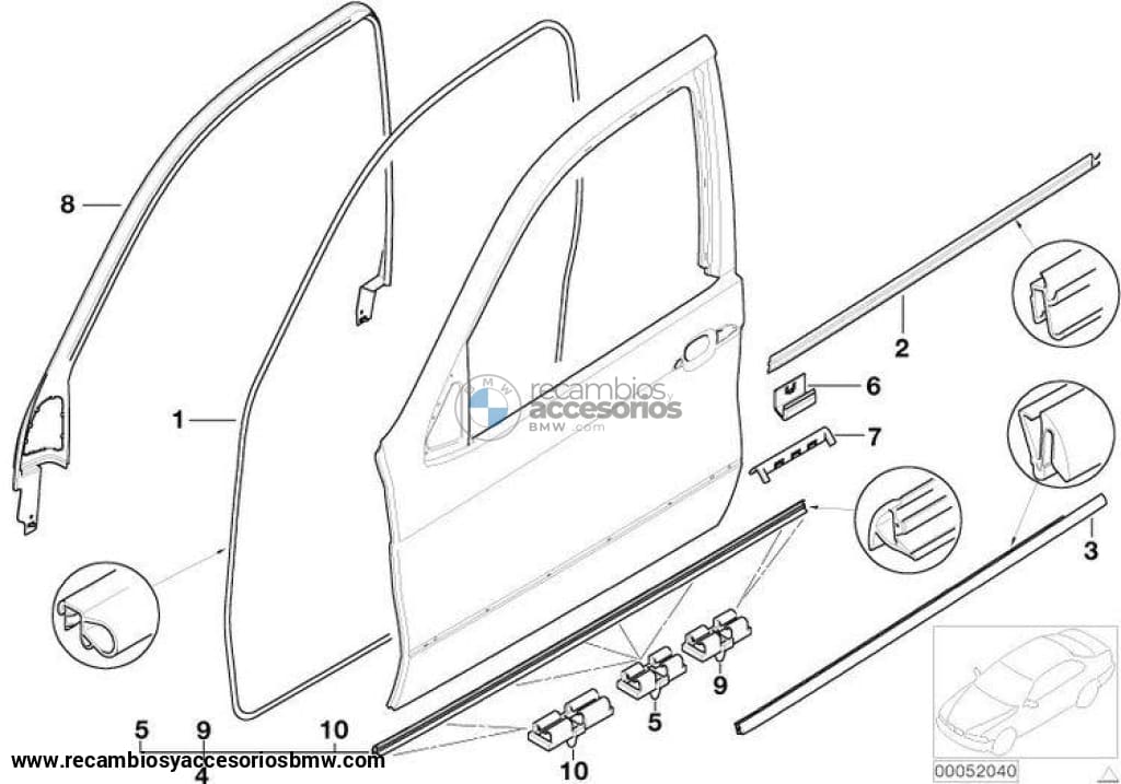 Moldura Inferior Cristal Puerta Delantera O Trasera Para Bmw X5 E53. Original Recambios