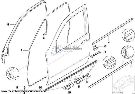 Moldura Inferior Cristal Puerta Delantera O Trasera Para Bmw X5 E53. Original Recambios