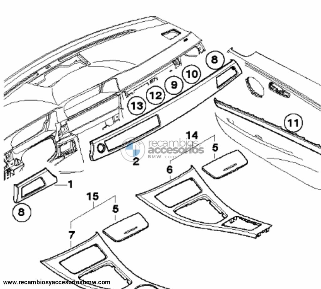 Molduras Salpicadero Negro Brillante Para Bmw E90 E91 E92 E93. Original Recambios