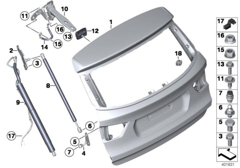 Muelle Presurizado Gas Tapa Del Maletero Para Bmw F25. Original Recambios