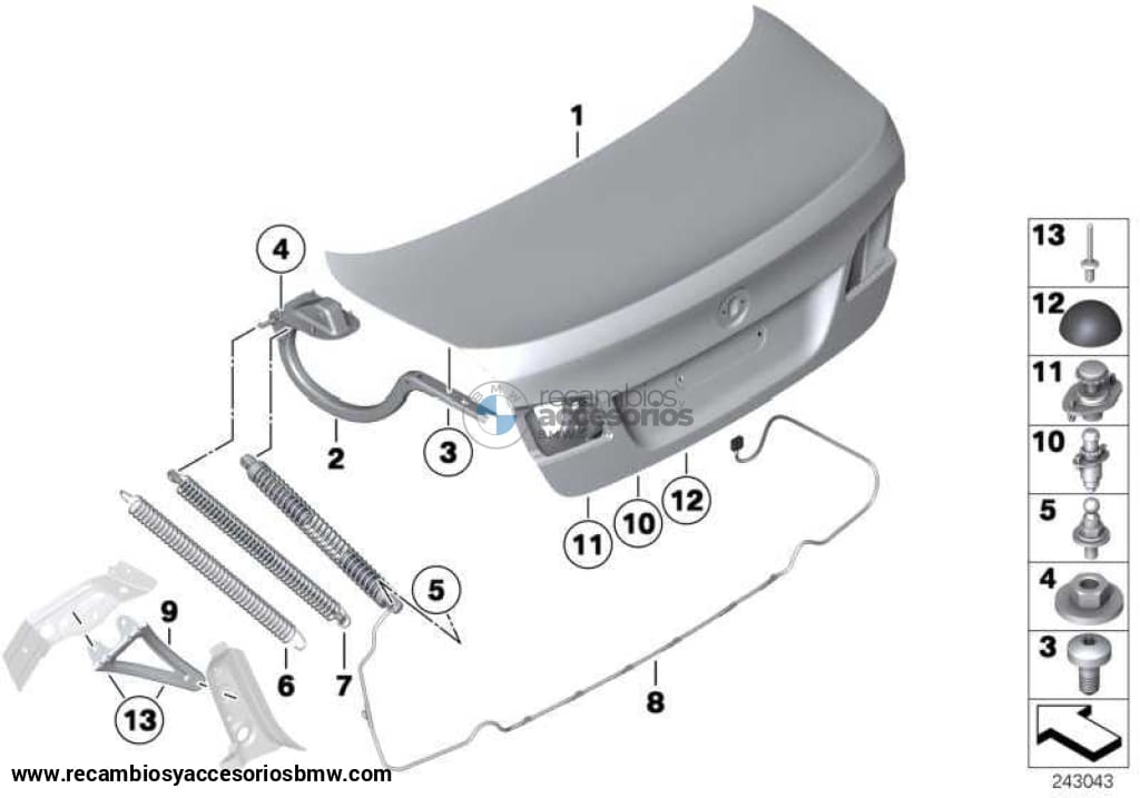 Muelle Tensor Portón Trasero Derecho Para Bmw F10 Serie 5 . Original Recambios