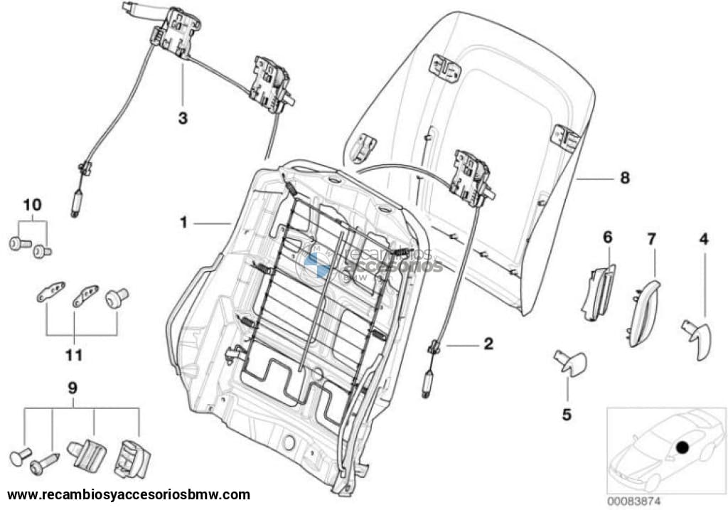 Palanca Exterior Asiento Delantero Negro Para Bmw E46 Coupe Y Compact E63 Coupe. Original Recambios