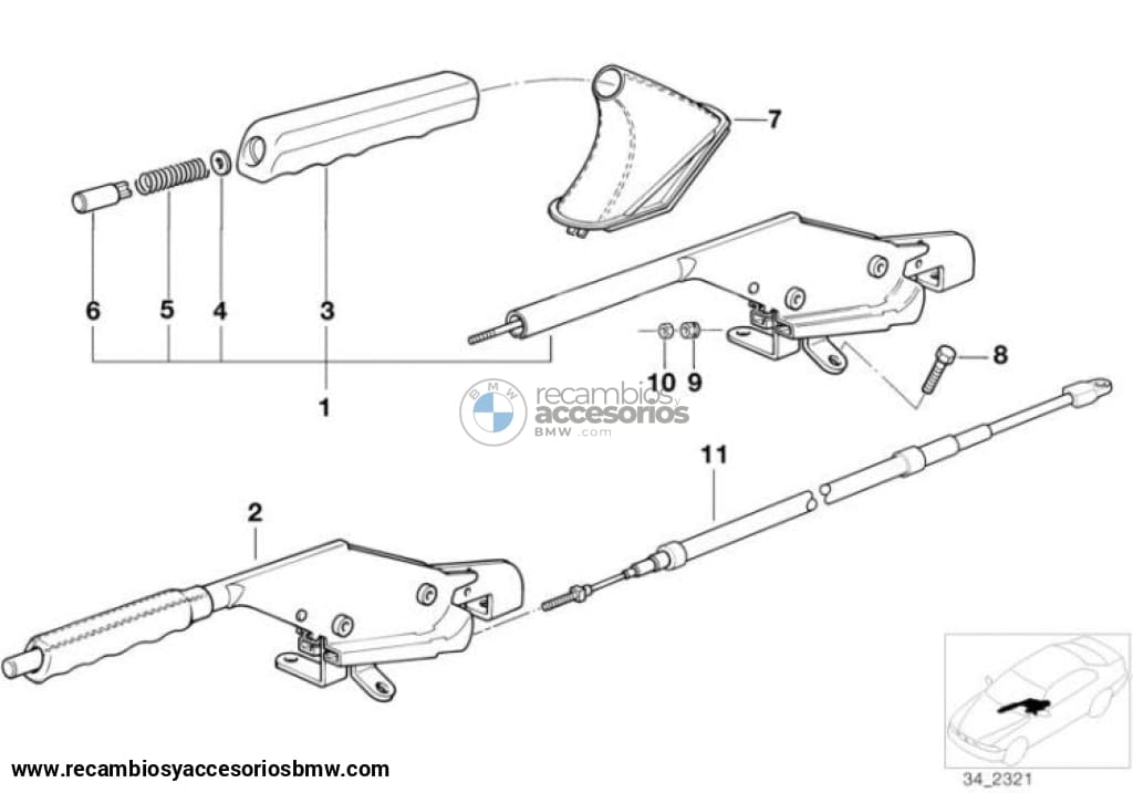 Palanca Freno Mano De Cuero Walk-Napp Negro Para Bmw E36 Y Z3. Original Recambios