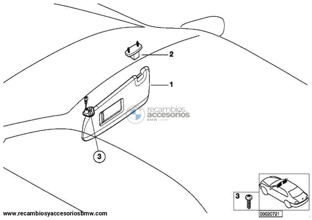 Parasol Visera De Tela Iluminado Negro Para Bmw E46. Original Recambios