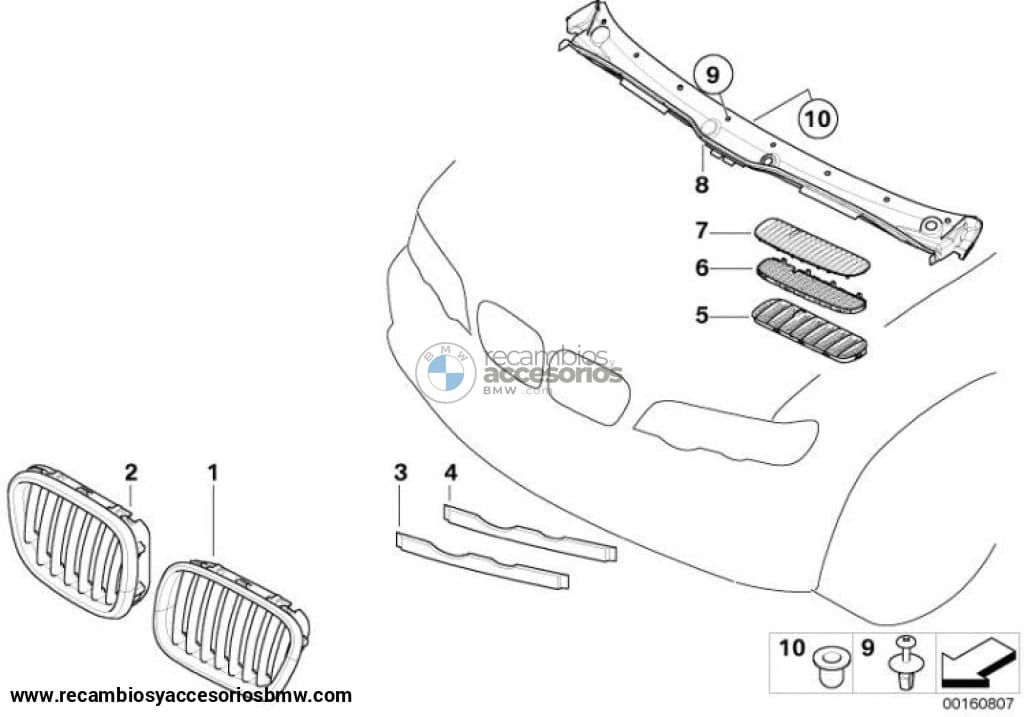 Parrilla Rejilla Capo Para Bmw X5 E53. Original Recambios