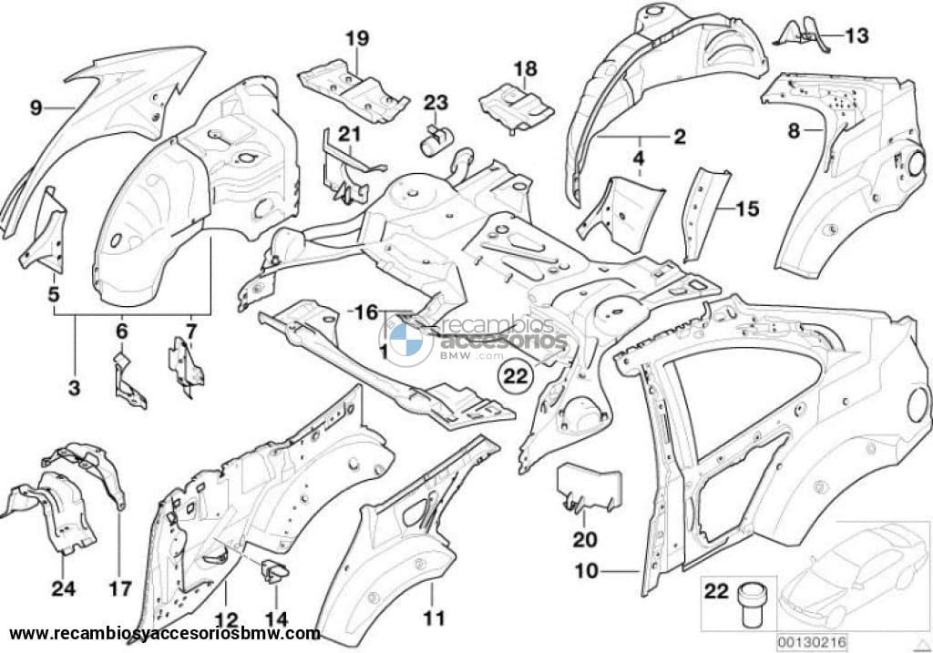 Pasaruedas Trasero Mitad Interior Para Bmw E46 Serie 3. Original Recambios