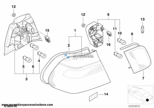 Piloto Luz Trasera En La Tapa Del Maletero Izquierda/Derecha Para Bmw E46 Berlina Pre. Original