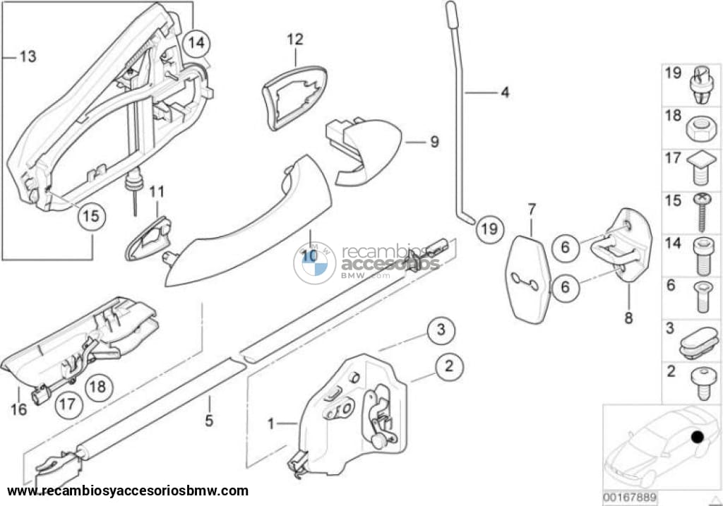 Portador Tirador Empuñadura Manija Puerta Trasera Para Bmw X5 E53. Original Recambios