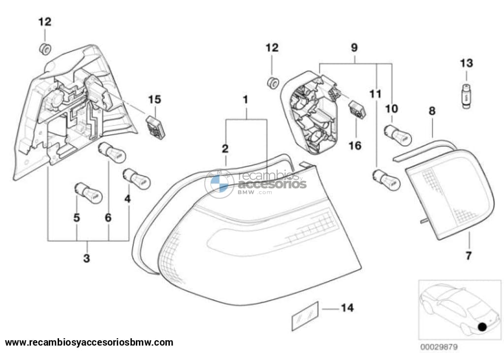 Portalámpara Lado Tapa Maletero Para Bmw E46. Original Recambios