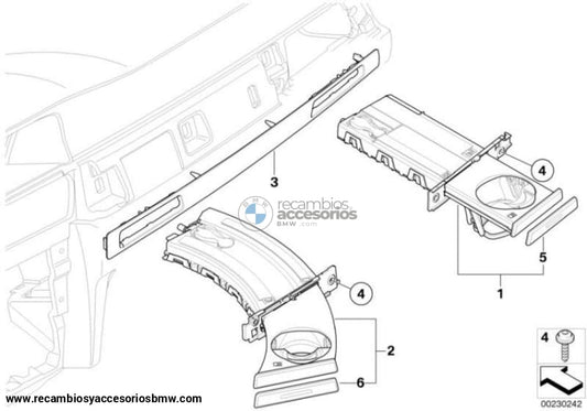 Portavasos Izquierdo Negro Para Bmw E90 E91 E92 E93. Original Recambios