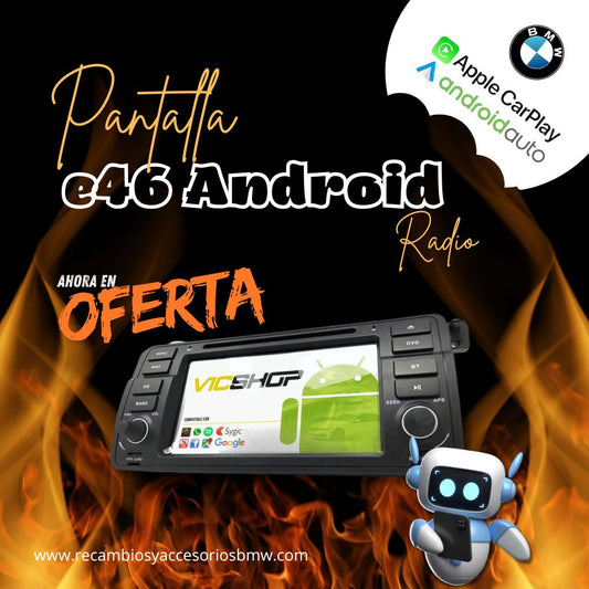 Pantalla 7´ Radio Android Auto/Carplay para BMW modelo Serie 3 E46. ¡Cámara trasera de regalo!