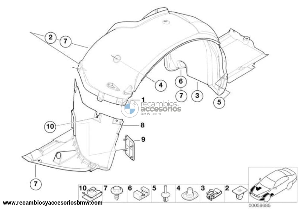 Recubrimiento Paso De Rueda Delantero Para Bmw E46 M3. Original Recambios