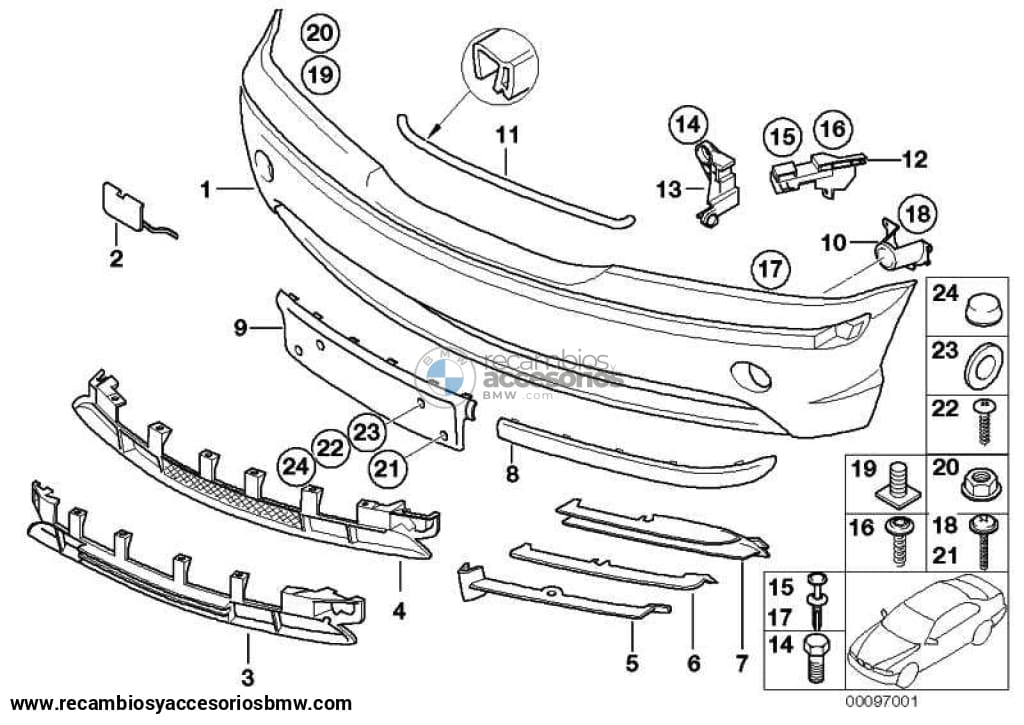 Rejilla Abierta Inferior Parachoques Frontal Para Bmw E46 . Original Recambios