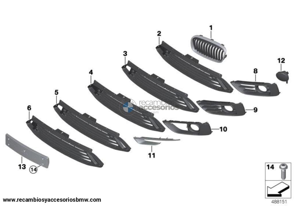 Rejilla Abierta Lateral Parachoques Frontal Sport Line Para Bmw F45 (Active Tourer) F46 (Gran .