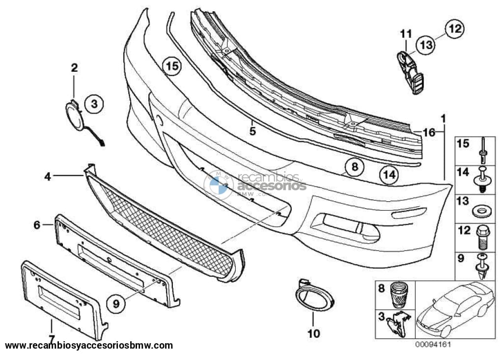 Rejilla Central Parachoques Delantero Paquete M Para Bmw E46. Original Recambios