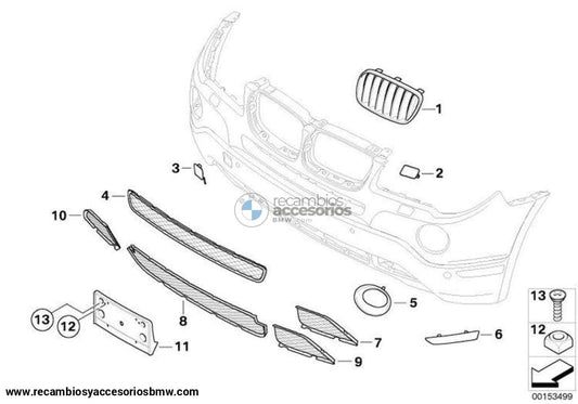 Rejilla Cerrada Parachoques Delantero Normal Izquierda Negro Para Bmw E83. Original Recambios