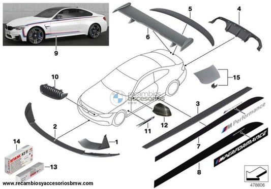 Rejilla Decorativa Frontal / Riñonera Negro Brillo M Performance Para Bmw F82 F83. Original