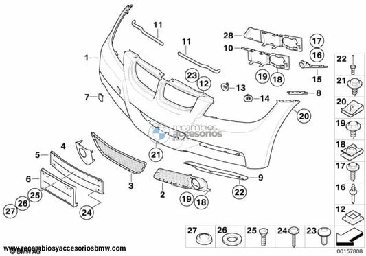 Rejilla Lateral Antiniebla Parachoques Frontal -M- Izquierda/Derecha Para Bmw E90 E91. Original