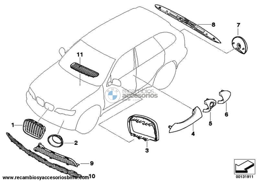 Rejilla Reja Debajo Inferior Parachoques Delantero Titan Para Bmw E53 . Original Recambios