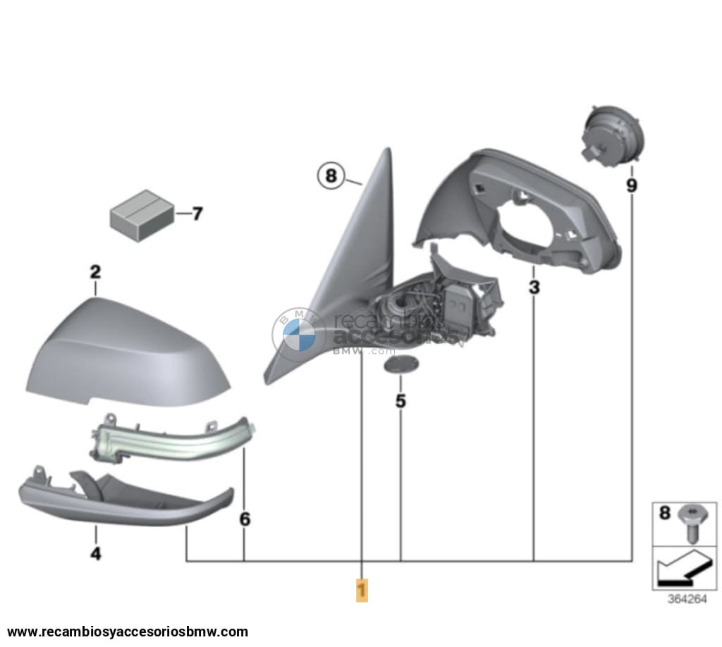 Retrovisor Exterior Con Calefacción Derecha/izquierda Shadow-Line Para Bmw F21 F22 F87 F23.