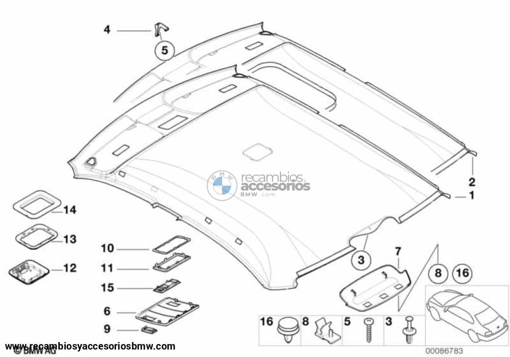 Revestimiento Paramento Cielo Del Techo Trasero Gris Claro . Original Bmw Recambios