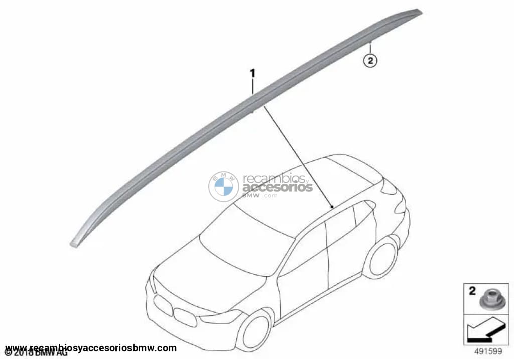 Riel Protector Negro Para Techo Lateral Izquierdo/Derecho Bmw F39. Original Recambios