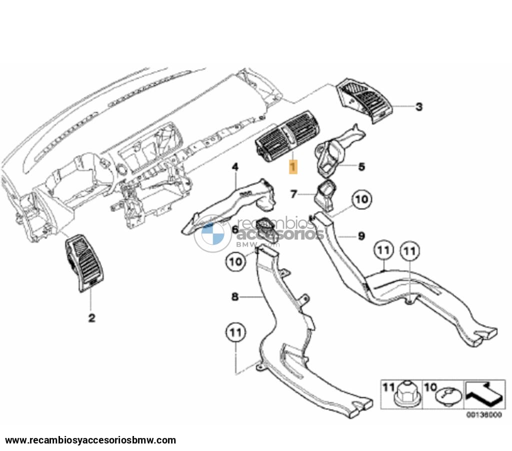 Salida De Aire Fresco (Izquierdo/derecho/central) Para Bmw Serie 1 E81 E87 E88 E82. Original