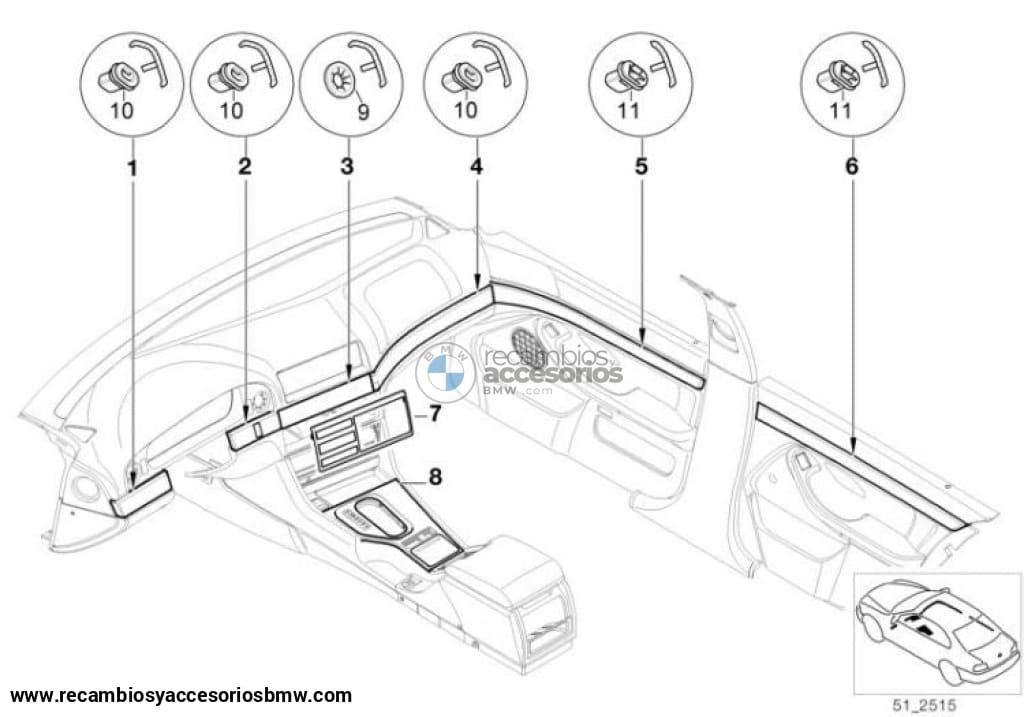 Set Listones Embellecedores Interiores Aluminio Cepillado Para Bmw E39 Berlina O Touring. Original