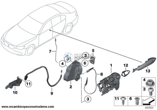 Sistema De Cerradura Puerta Delantera Para Bmw Varios Modelos. Original Recambios