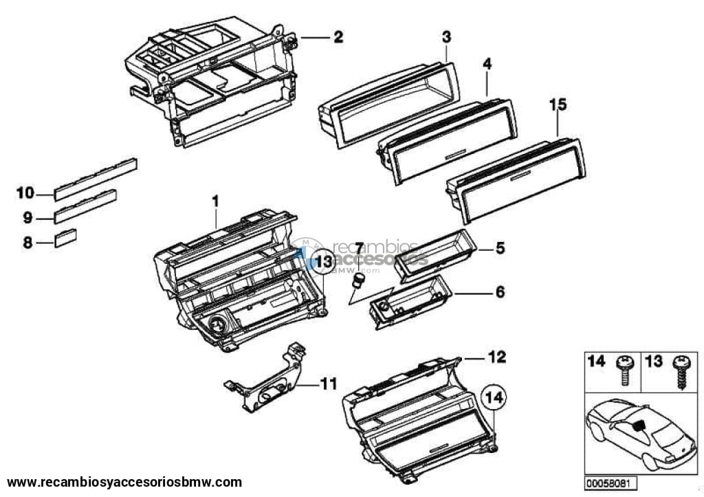 Suplemento Delantero Consola Central. Con Tapa Para Bmw E46 . Original Recambios