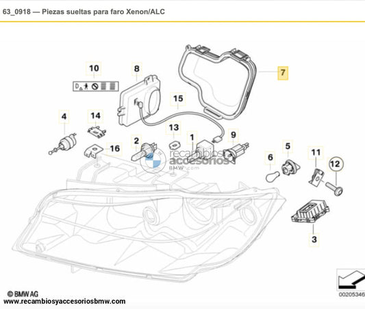 Tapa Caperuza Interior Faro Xenon Para Bmw E90 E91. Original Recambios