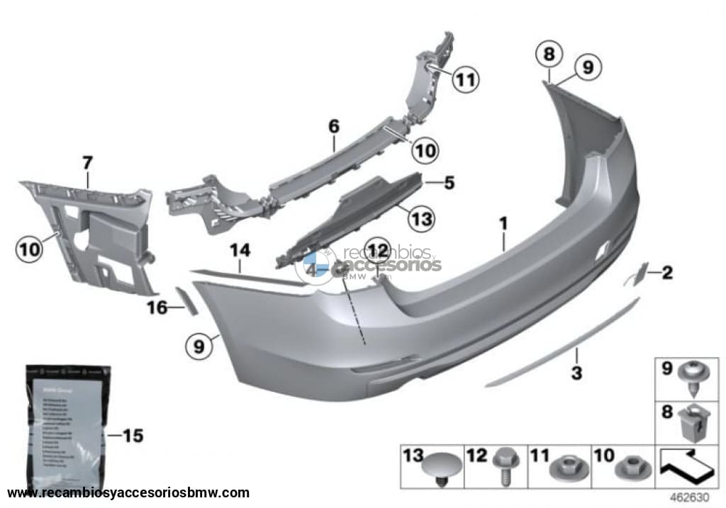 Tapa Cubierta Argolla Remolque Arrastre Parachoques Trasero Imprimado Para Bmw F30. Original