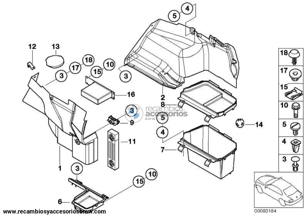 Tapa Cubierta Recubrimiento Batería Maletero Para Bmw E46 . Original Recambios