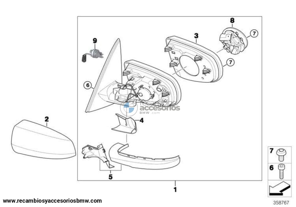 Tapa De La Cubierta Del Espejo Exterior Imprimada. Para Bmw E70/e71. Original Recambios