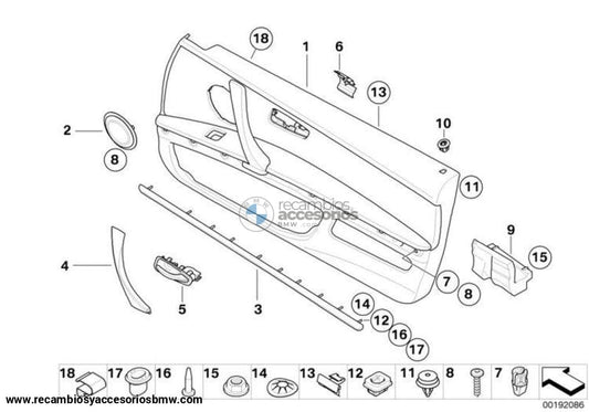 Tapa Empuñadura Interior Puerta Derecha En Negro Para Bmw E90 E91 E92 E93. Original Recambios