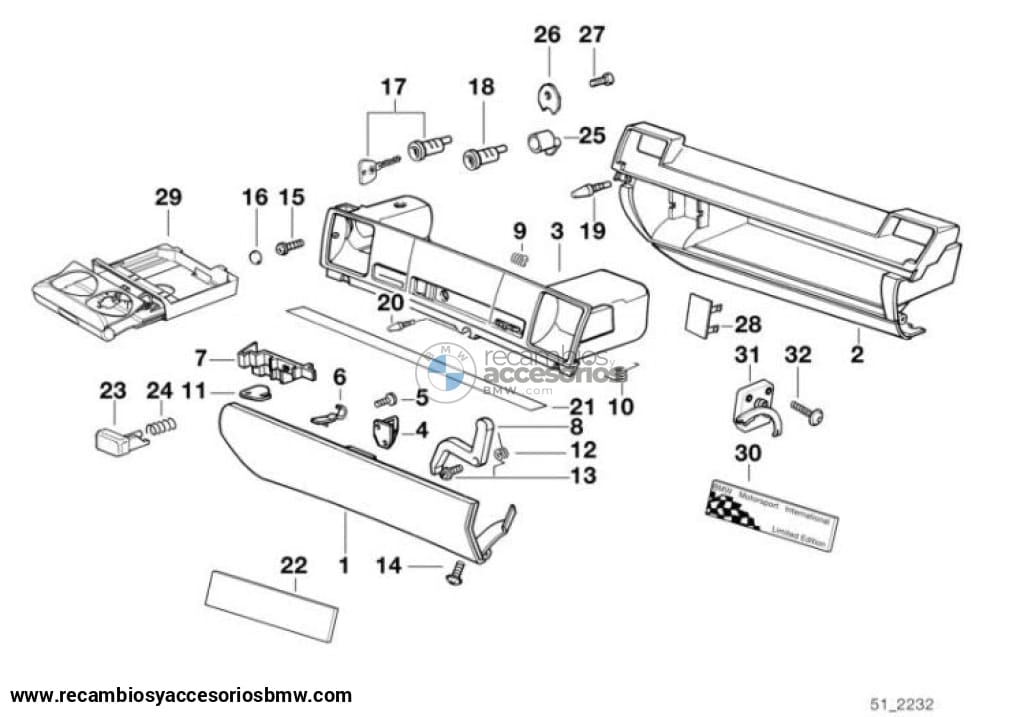 Tapa Guantera Para Bmw E36. Original Recambios