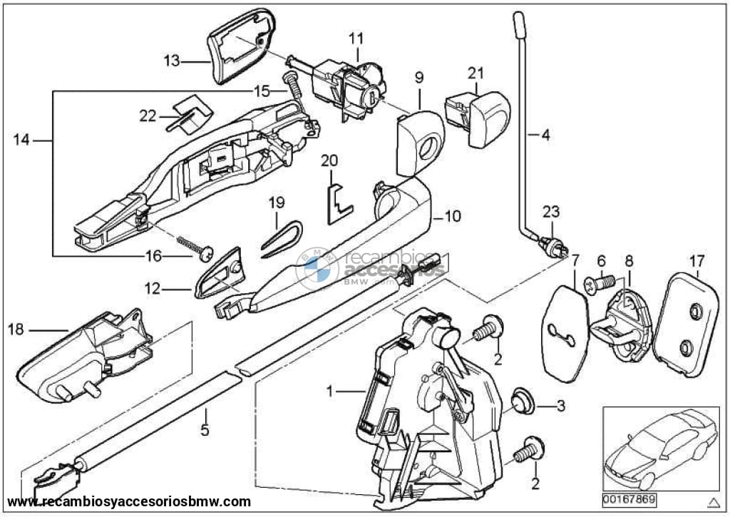 Tapa Imprimada Manecilla Puerta Derecha Para Bmw E46 Serie 3 . Original Recambios