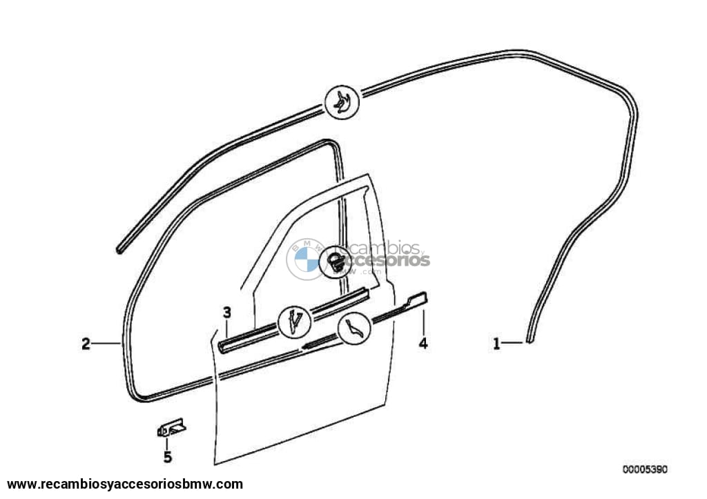 Tapa Junta Goma Exterior Ventana Puerta Delantera Para Bmw E36 Berlina Limusina Touring. Original