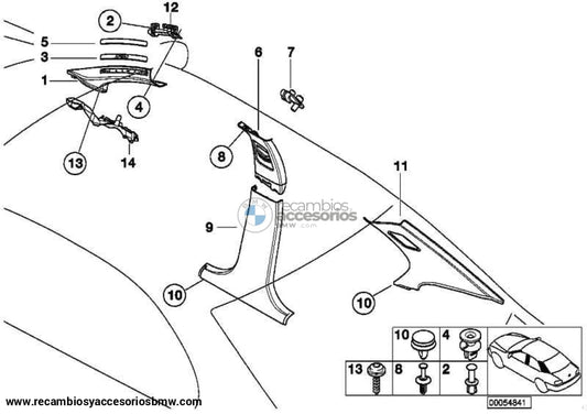 Tapa Pilar A En Negro Gris O Beige Para Bmw E46. Original Recambios