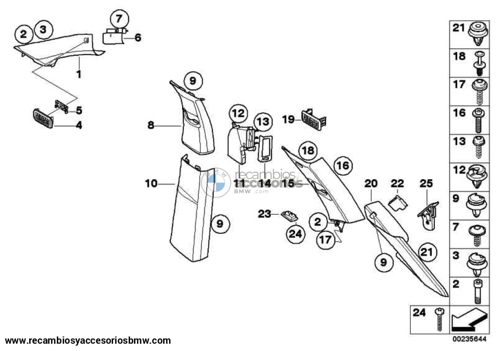 Tapa Pilar B Inferior Izquierda Negro Para Bmw E70 X5 . Original Recambios