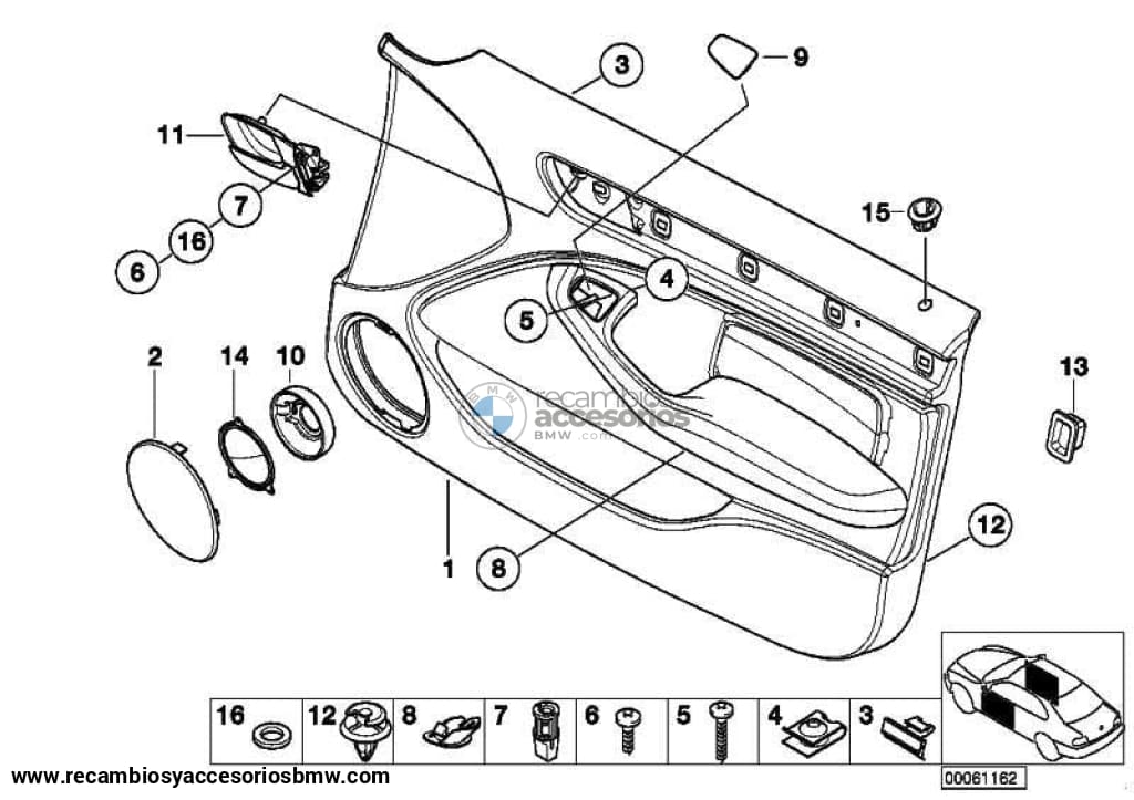 Tapa Tapon Puerta Delantera Para Bmw E46. Original Recambios