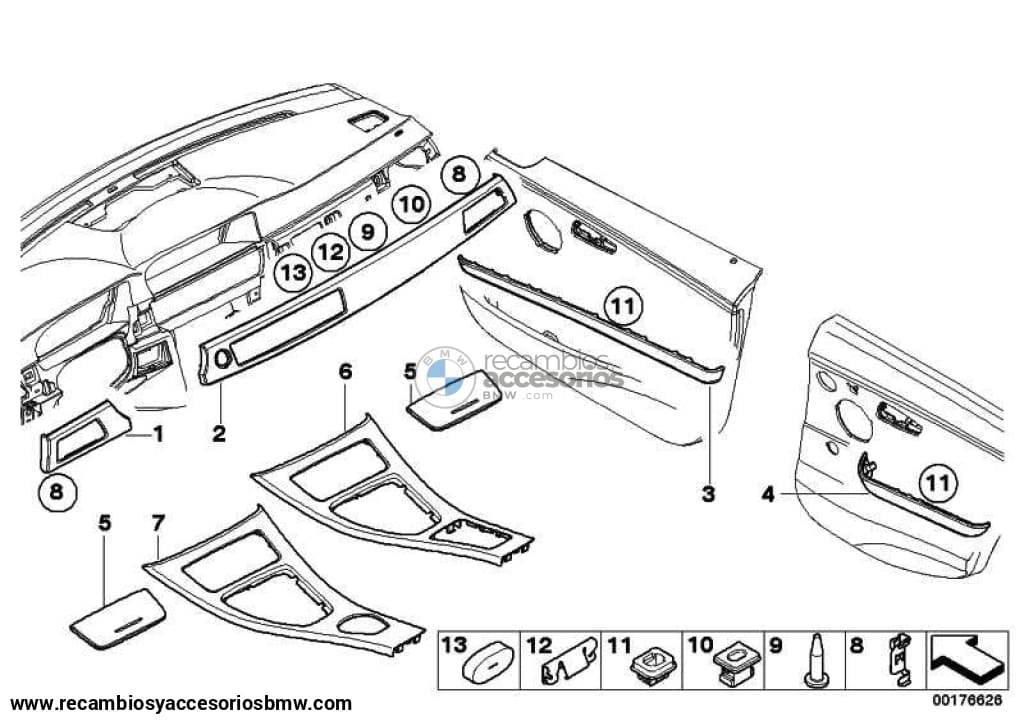 Tira Decorativa Puerta Trasera Izquierda Satin Silver Bmw E90 E91 . Original Recambios