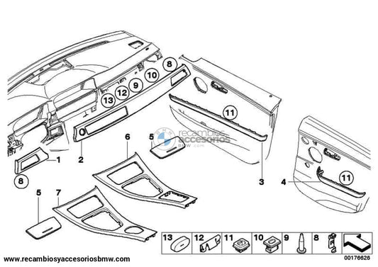 Tira Decorativa Puerta Trasera Izquierda Satin Silver Bmw E90 E91 . Original Recambios