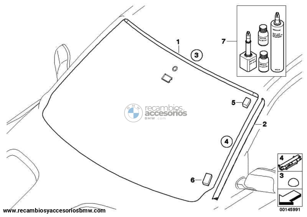 Tira Trampa De Agua Imprimada Cristal Delantero Para Bmw E83 . Original Bmw. Recambios