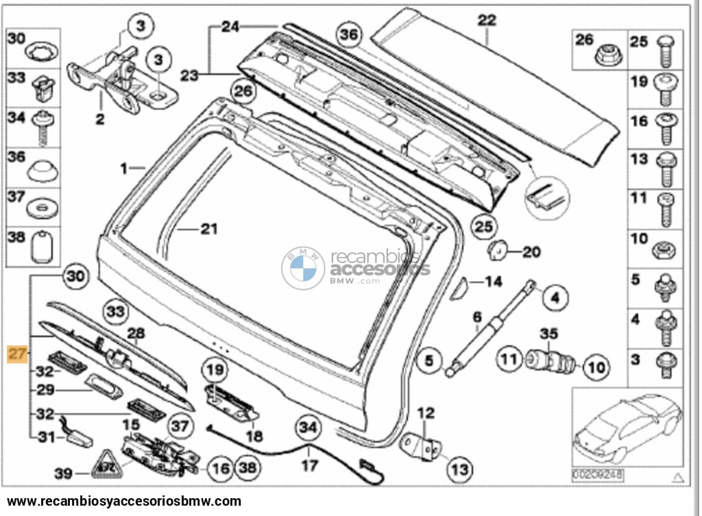 Tirador Agarradero Tapa Maletero Imprimado Bmw X5 E53 Original Recambios