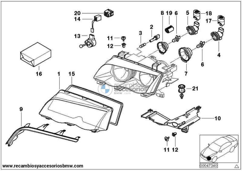 Tulipa Tapa Faro Delantero Izquierdo Para Bmw E46 Berlina Y Touring. Recambios