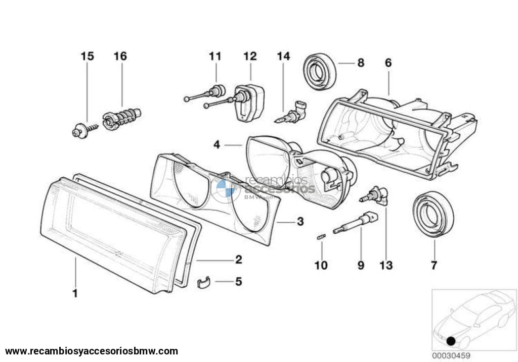 Tulipas / Cristal Cubierta Faro Para Bmw E36 Compact. Original Recambios